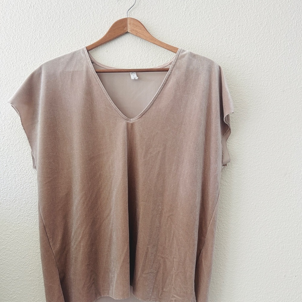Velvet V-Neck Women's Top in Taupe